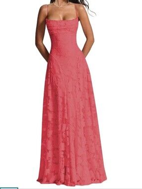Coral Pink Spaghetti Strap Maxi Dress 4